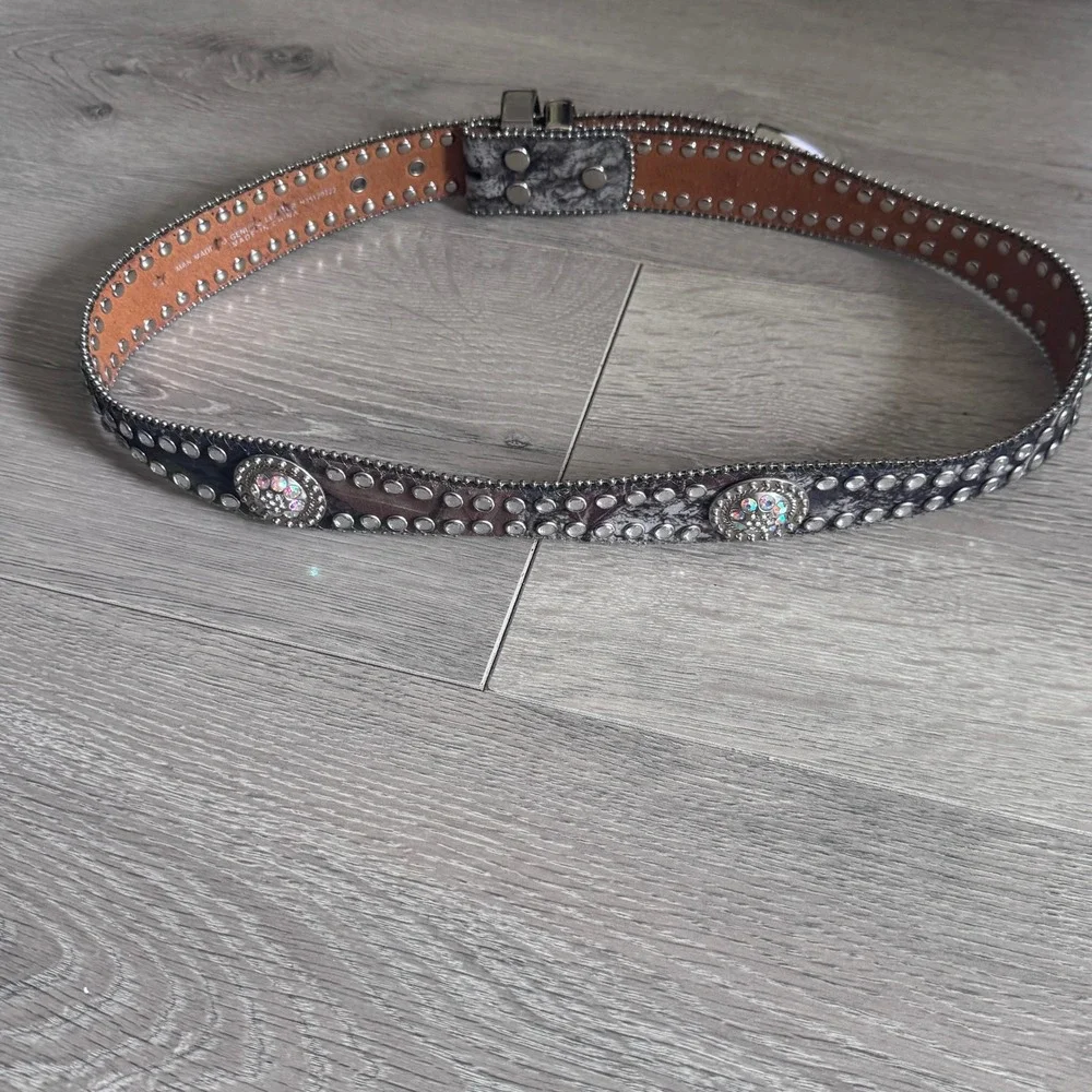 Blazin Roxx Womens Western Snakeskin Rhinestone Studded Leather Belt Grey M
